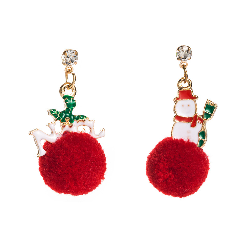 Christmas Series Alloy Drip Oil Santa Hair Ball Earrings display picture 6