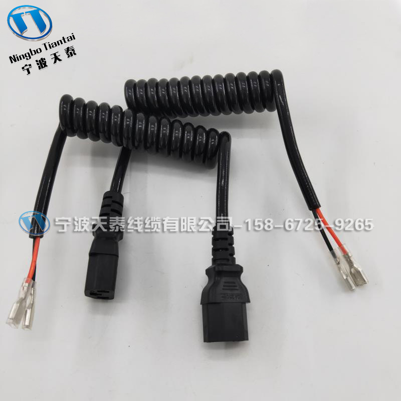 供应PU弹簧线电源线 英标三插品字尾3*0.75弹簧电源插头