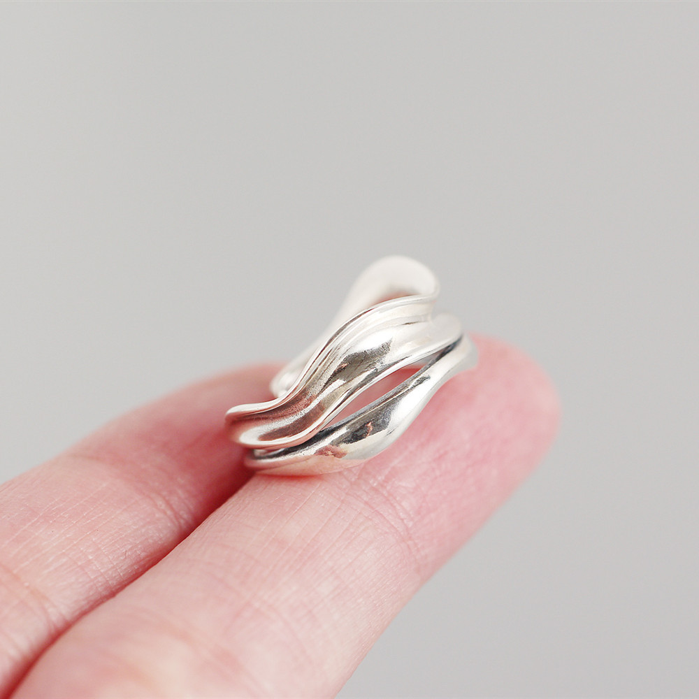 Japanese and Korean version of S925 sterling silver personality minimalist concave-convex double-lay