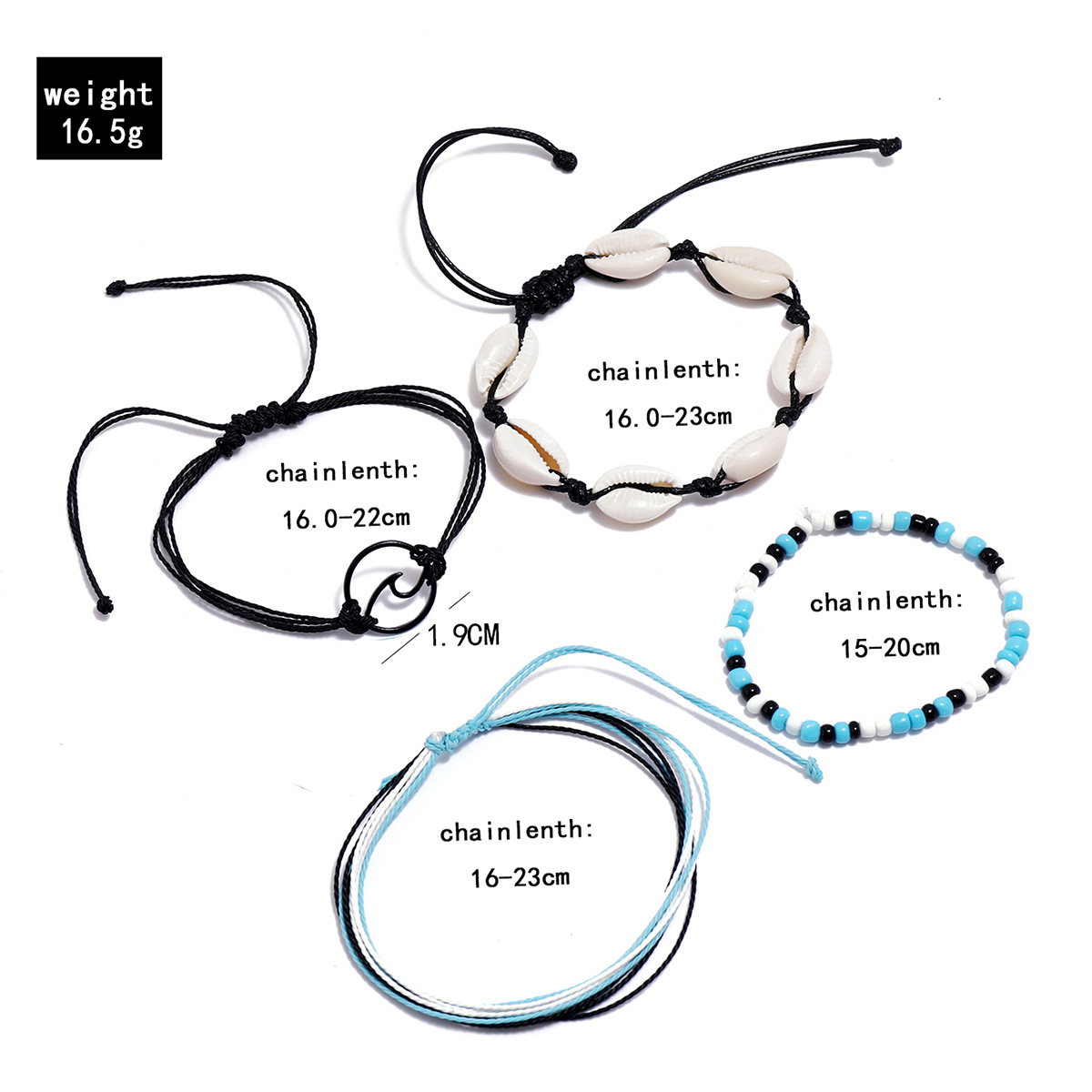 bohemian beach hand-woven foot ornaments natural shell beads sea wave anklet 4-piece set