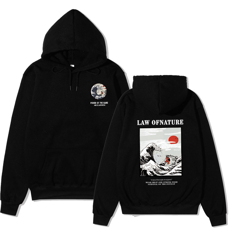 Japanese style funny cat wave print hoodies sweatshirt fashion men and women Street hoodies sweatshirt