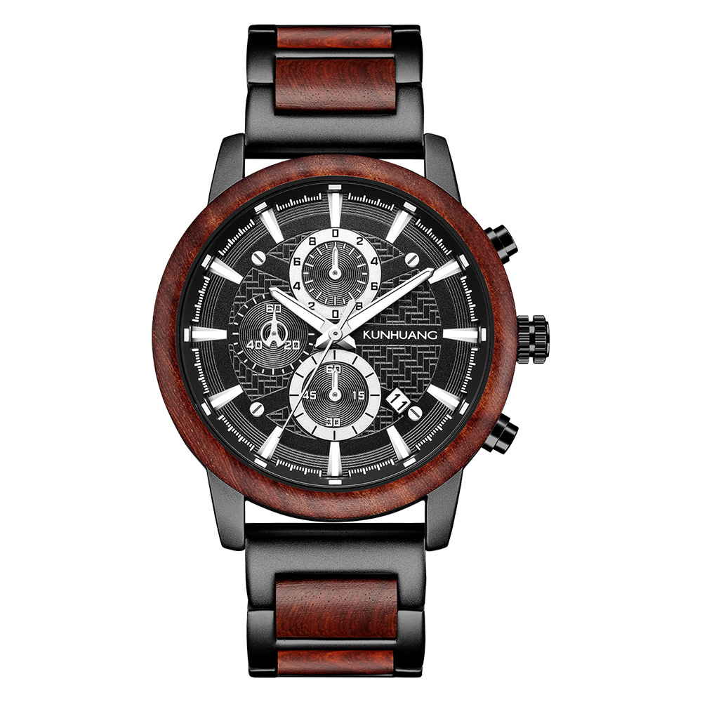 2021 Amazon Sports Men's Watch Wooden Set Quartz Watch Calendar Multifunctional Fashion Watch