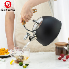 木柄黑色鳴笛燒水壺亞馬遜跨境廚具不鏽鋼鳴音水壺燃氣通沖咖啡3L