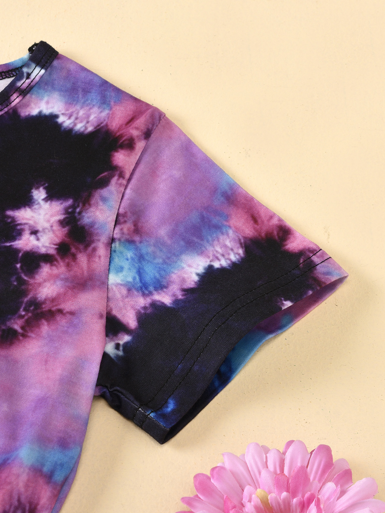 Kinder Tie-dye Rundhals Kurzarm Oberteil Und Rippshorts Set_voghion.com