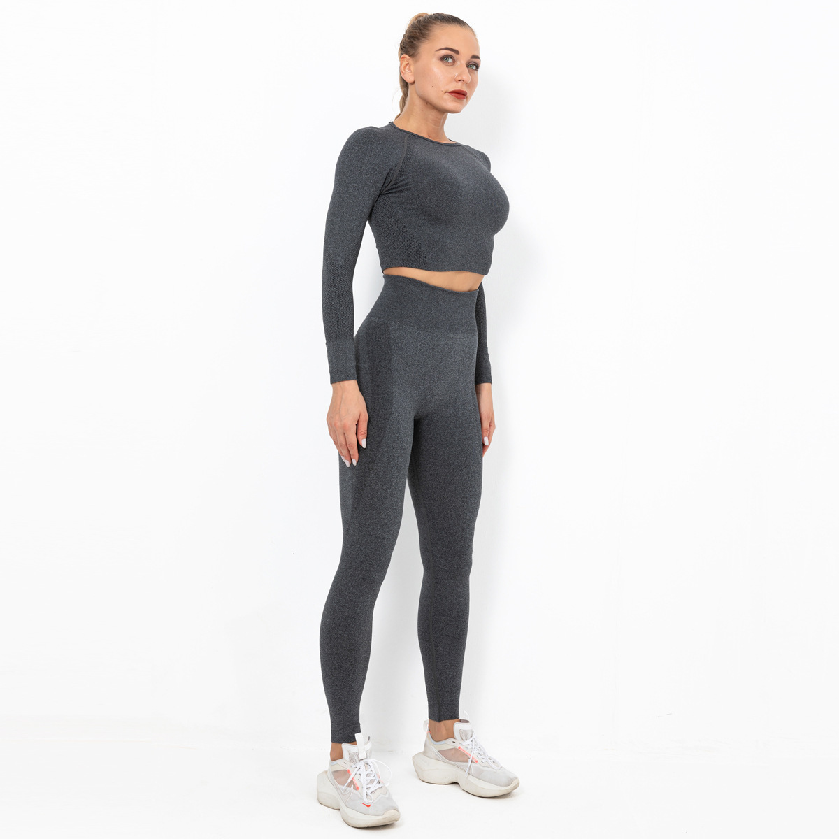 seamless crescent tight elastic long sleeve yoga suit  NSNS10721