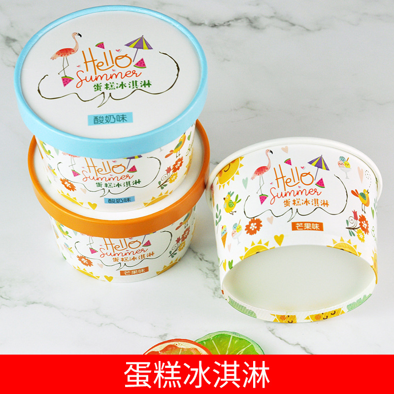 400ml一次性蛋糕冰淇淋纸碗 冰激淋打包碗芒果酸奶纸杯碗厂家直供|ru