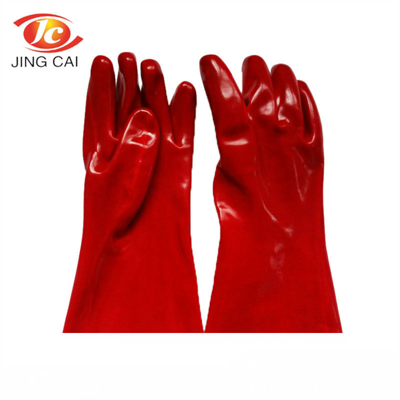 30cm红色光面pvc手套 工业手套 加强指挂胶手套