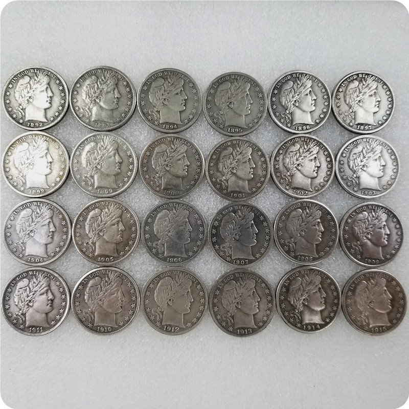 仿古工艺品美国理发师1892-1915全套P 版 24枚银元纪念币收藏品