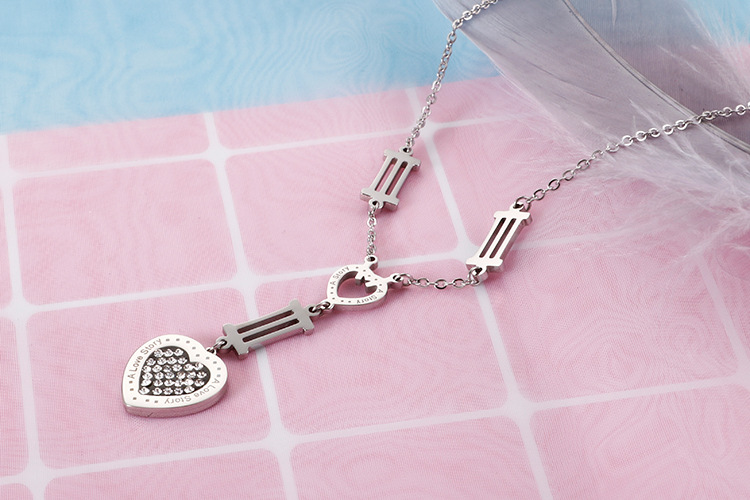 fashion heart-shaped stainless steel Roman numerals neckalce earrings set wholesale Nihaojewelry