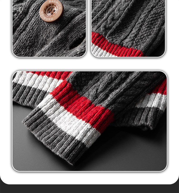 Herren-Strickcardigan, dick, mit Streifenmuster und offener Vorderseite, für Herbst und Winter_voghion.com