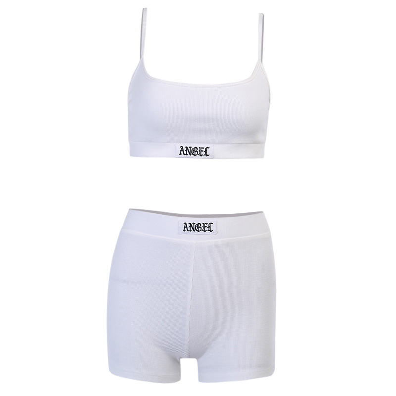 English Label Rib String Suspender Shorts Set Women'S Summer Hot Street Sportswear