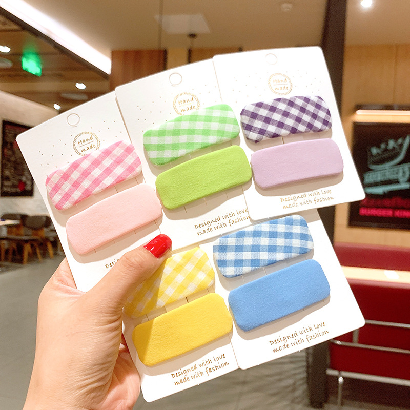 Children's Candy Color Fabric Lattice Color Matching Hairpin Little Girl Sweet Solid Color Square Bb Clip Hairpin Hair Trimming Clip Wholesale display picture 3