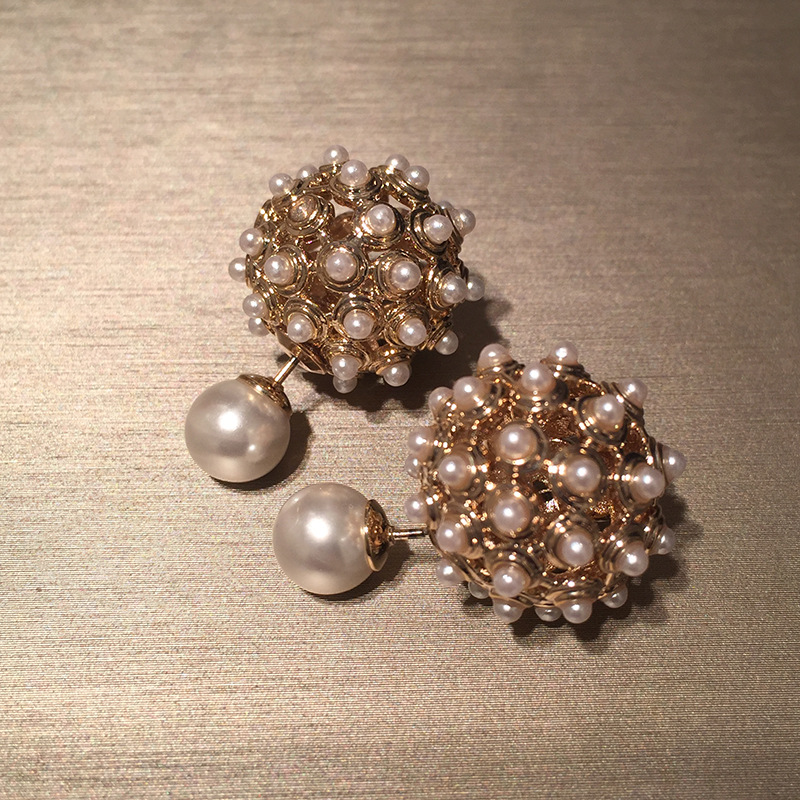 Reversible Ball Ball Earrings Hollow Pearl S925 Silver Stud Earrings display picture 5