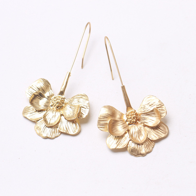 1 Paire Mode Fleur Placage Métal Boucles D'oreilles display picture 5