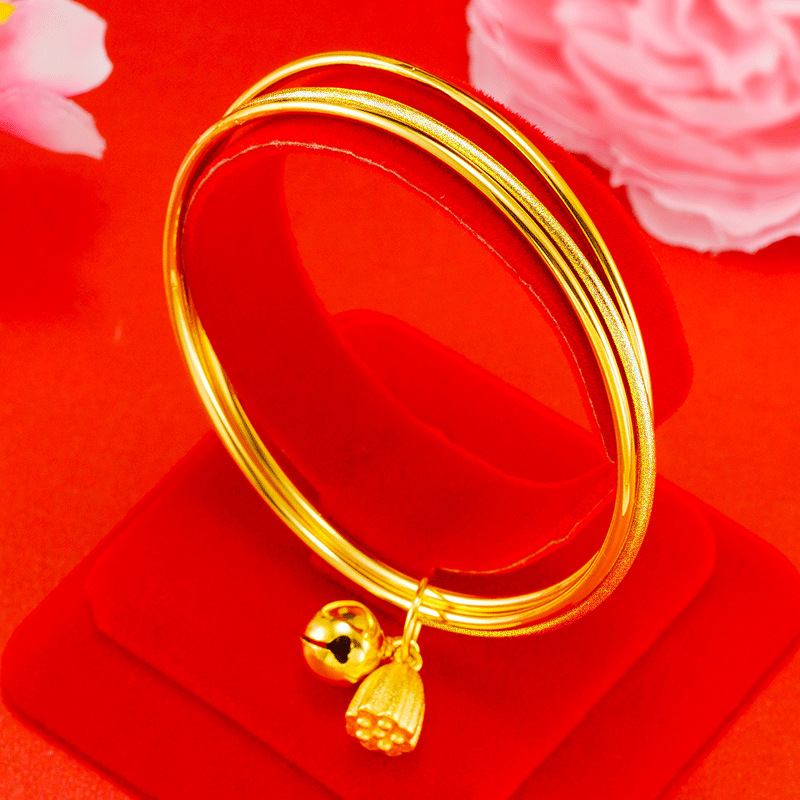 Luz de lujo de imitación 24K oro bobina Lotus Sansheng III pulsera Internet celebridad antigua tienda de oro francés mismo estilo arena pulsera de oro