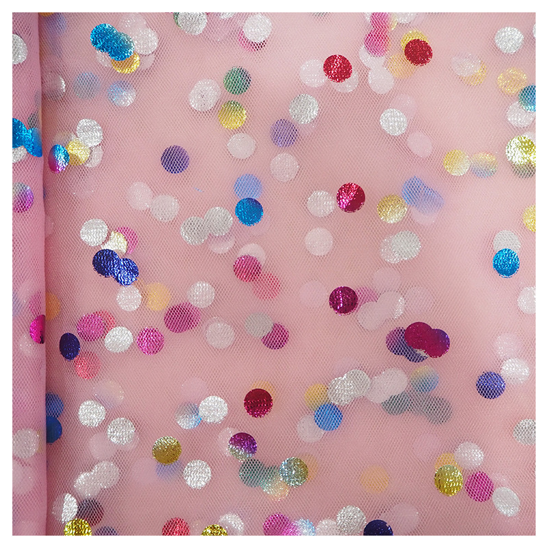 Nuevo colorido punto estampado tela de malla de nylon punto de onda de color vestido de princesa tela de malla de malla de nylon