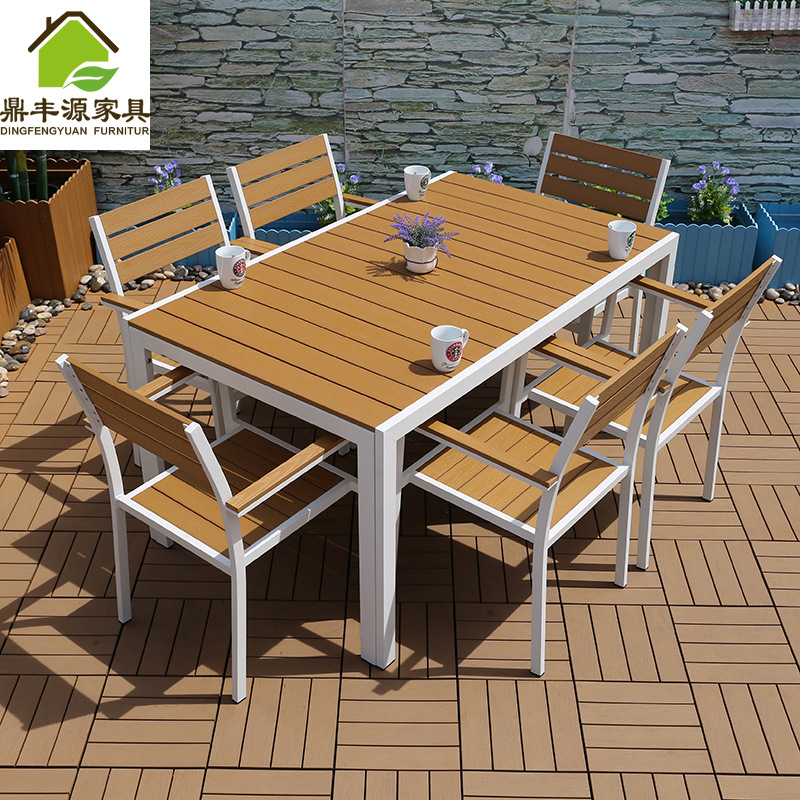Factory price Wholesale plastic wood table and chairs Outdoor anti-corrosion outdoor casual plastic wooden table and chair combination plastic wood table and chair cafe