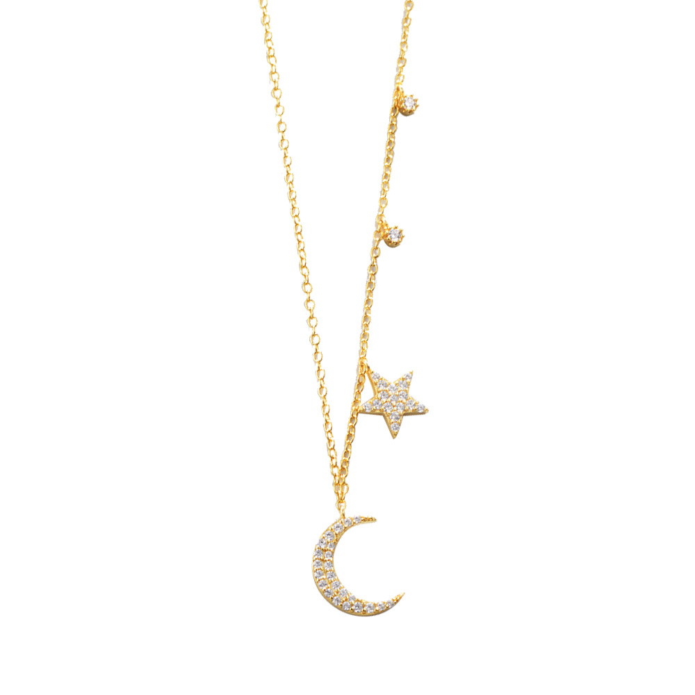 Ins Style Korean Style Star Moon Sterling Silver Inlay Zircon Pendant Necklace display picture 5