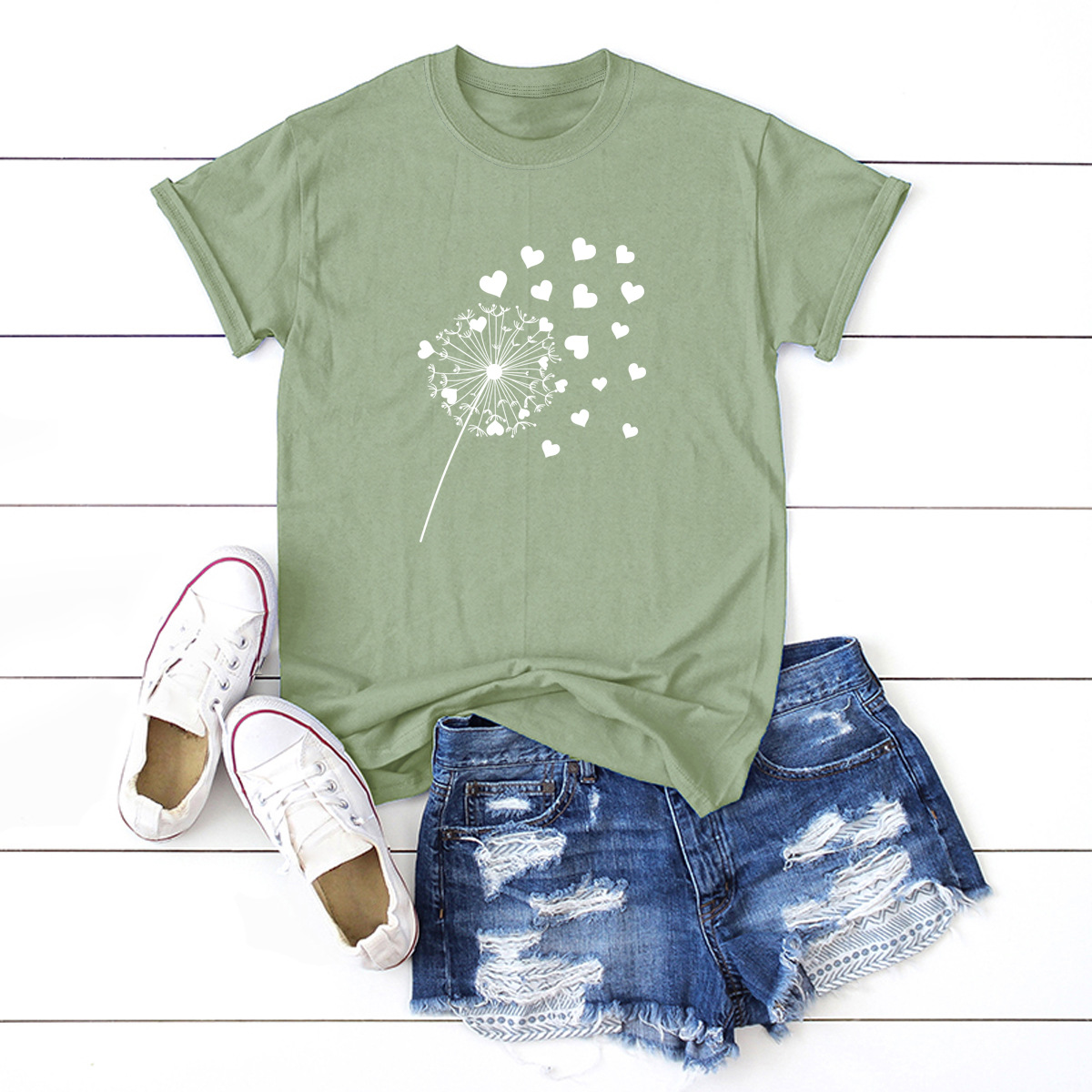 popular dandelion printed cotton short-sleeved t-shirt women NSSN3031