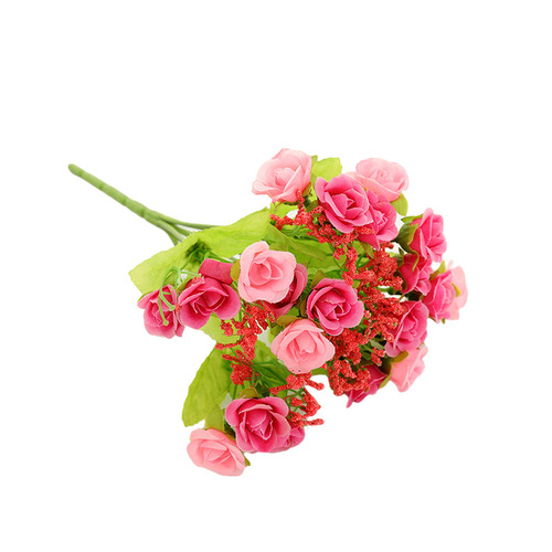Simulation flower small rose bud 21 diamond rose wedding bouquet home display floral decoration rose wholesale