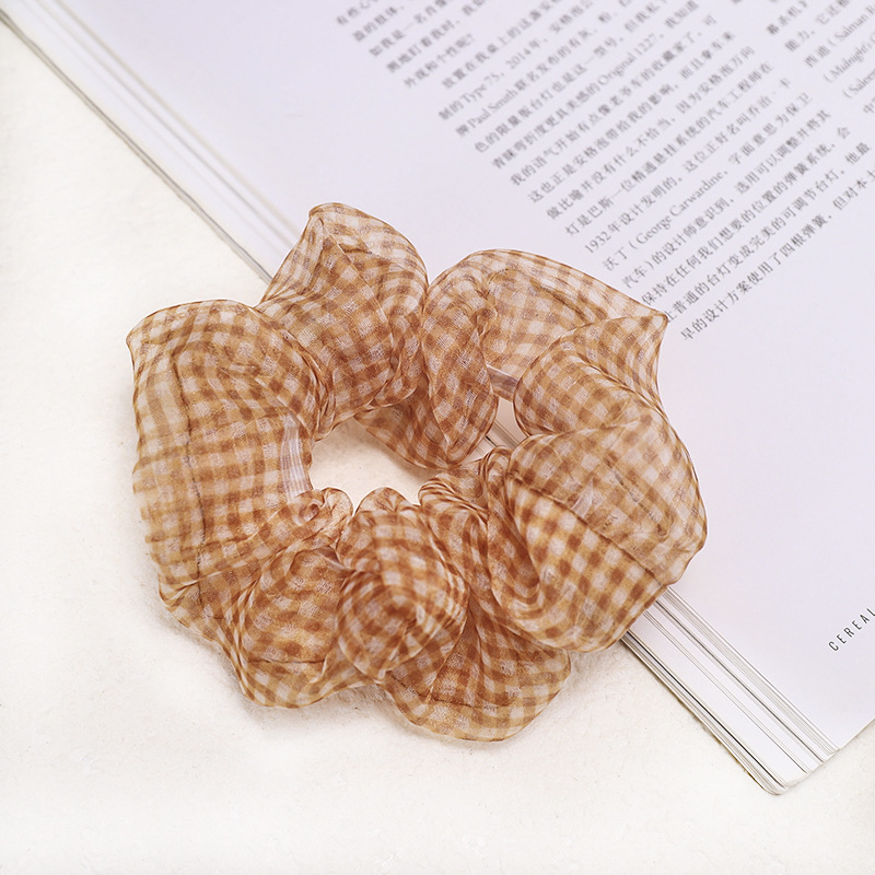 Mesh Plaid Hair Rope Large Intestine Hair Ring Ball Head Rubber Band Tie Hair Scrunchies Wholesale Nihaojewelry display picture 3