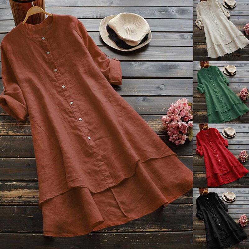 Amazon Ebay Aliexpress 2025 Spring and Summer New Women's Solid Color Button Cotton and Linen Long Sleeve Long Shirt Amazon Ebay Aliexpress 2025 Spring and Summer New Women's Solid Color Button Cotton and Linen Long Sleeve Long Shirt