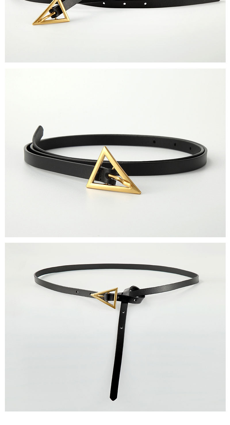 New womens cowhide triangle head alloy leather casual fashion thin beltpicture2
