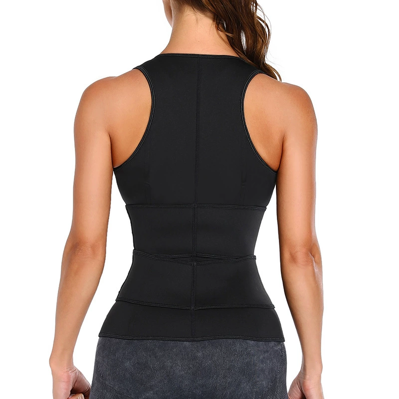 Full‑body shapewear vest, women’s, waist belt with zip, tight shaping, black, S–5XL