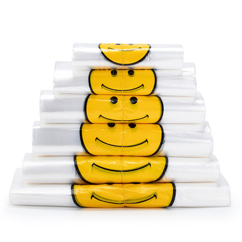 Smiling face plastic bag convenient bag smile shopping bag hand-held fruit bag vegetable back heart takeout packing bag wholesale