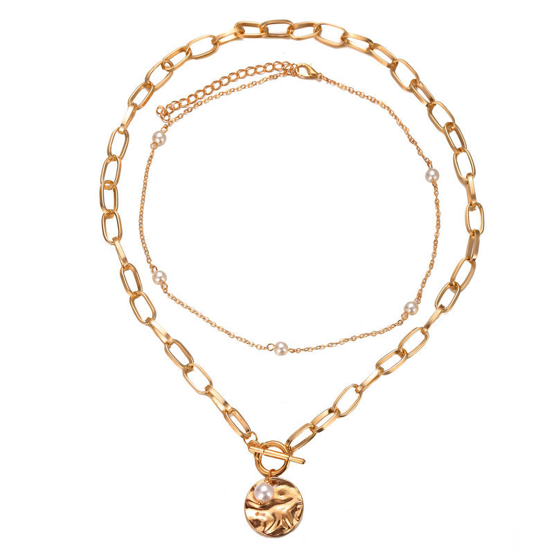 51676 Han Zhi Shang Europäische Und Amerikanische Kette Perle Doppels Chicht Halskette Kreative Retro Einfache Legierung Schlüsselbein Kette display picture 3