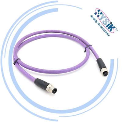 兼容菲尼克斯Profibus DP 5芯公母对接紫色直头弯头M12 B-型编码