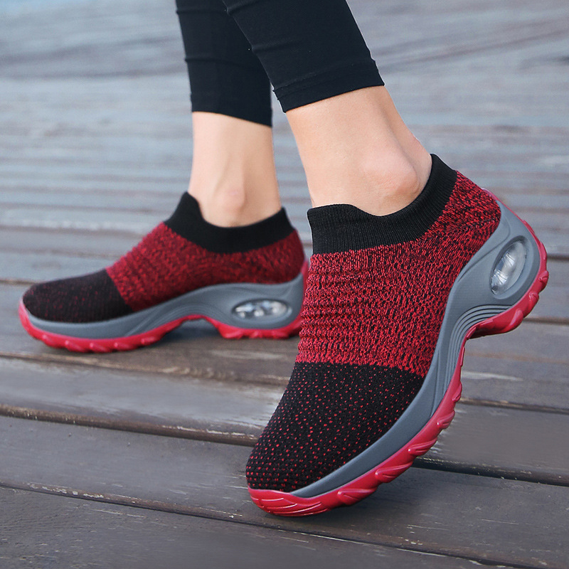 Cross-border Explosions Large Size Women's Shoes Mother Shoes Rocking Shoes Socks Shoes Casual Flying Weaving Women's Shoes Foreign Trade Lace-up Thick Sole Shoes