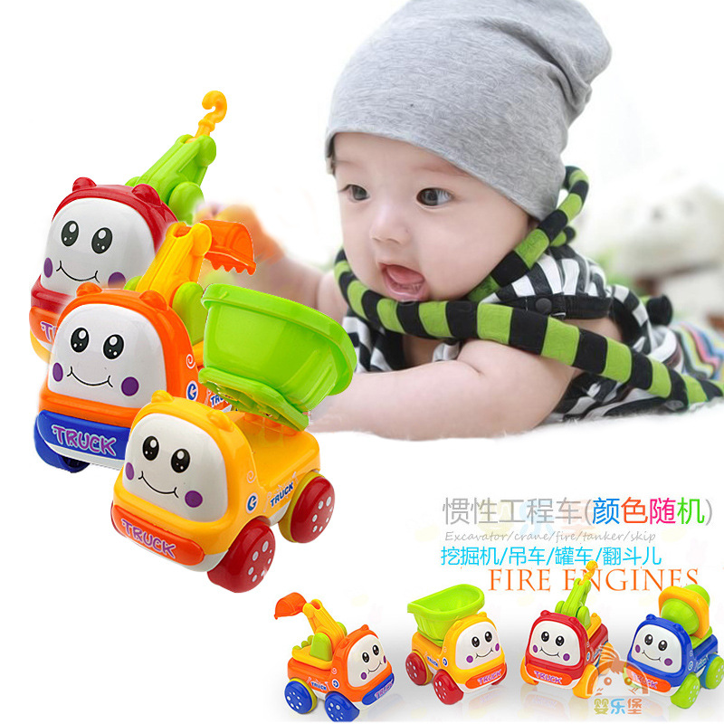 儿童益智玩具车滑行车Q版工程车挖掘机搅拌机起吊机模型蒙版车子|ms