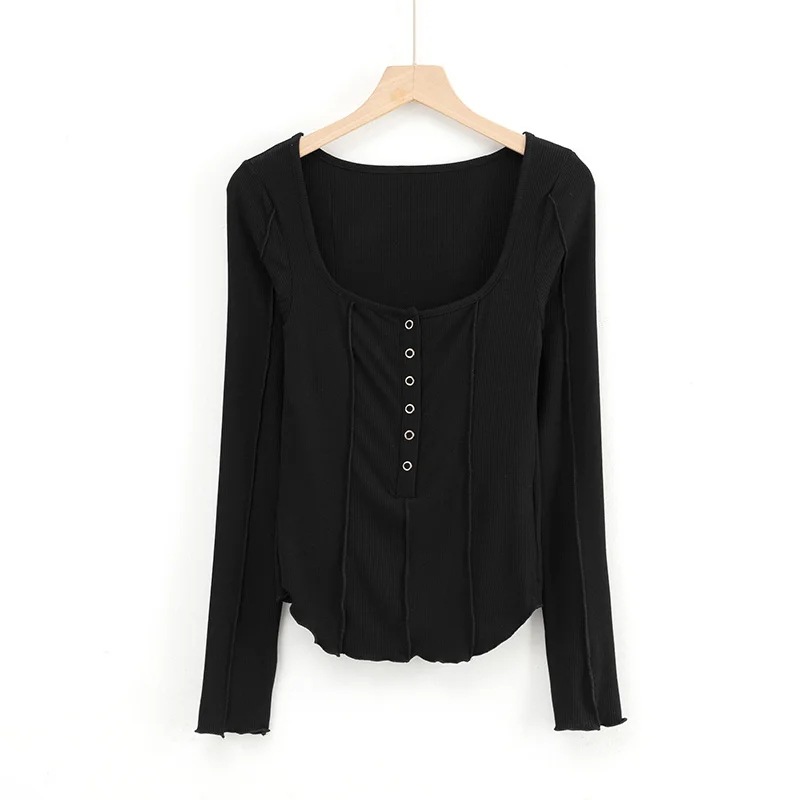 stitching sexy stretch long-sleeved T-shirt NSAC29191