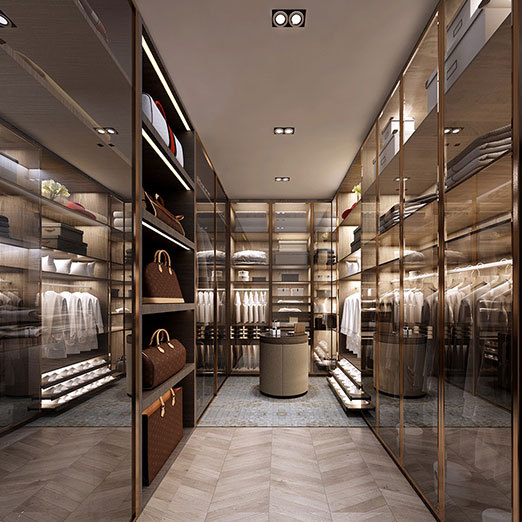 伟询整体卧室衣柜开放式衣帽间定做现代简约衣橱定制家居门板大板|ms