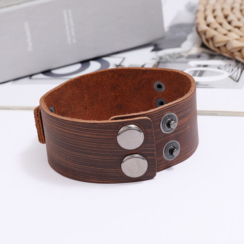Viking Tomahawk Leather Retro Simple Punk Menu0027s Locomotive Wide Leather Bracelet wholesale nihao
