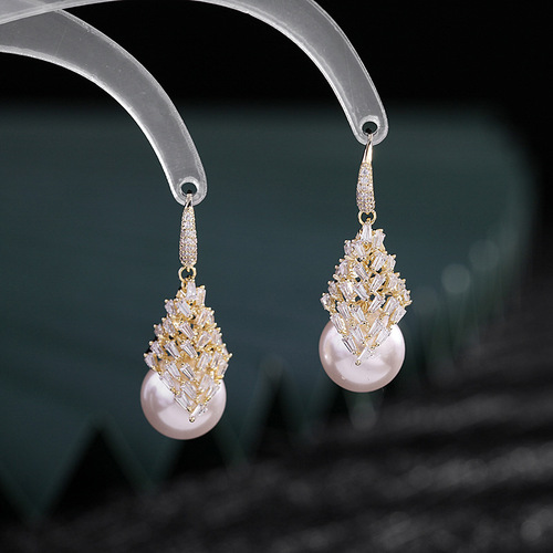 zircon Pearl Earrings water drop earhook personalized popular Earrings