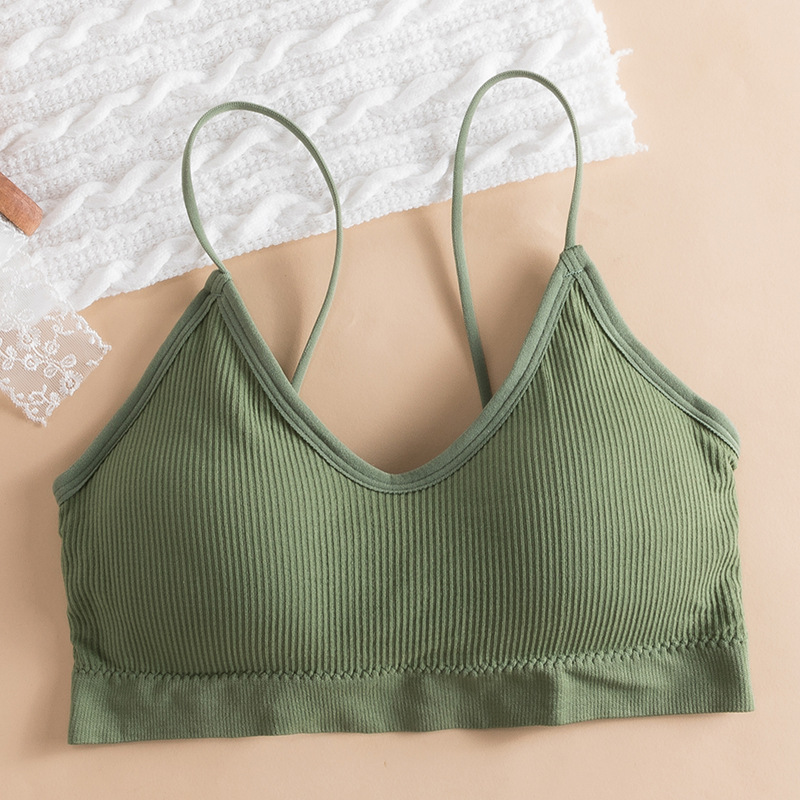 Correa de hombro delgada color sólido envuelto pecho verano ligero y cómodo con almohadilla de pecho transpirable tubo inalámbrico superior chica belleza espalda ropa interior