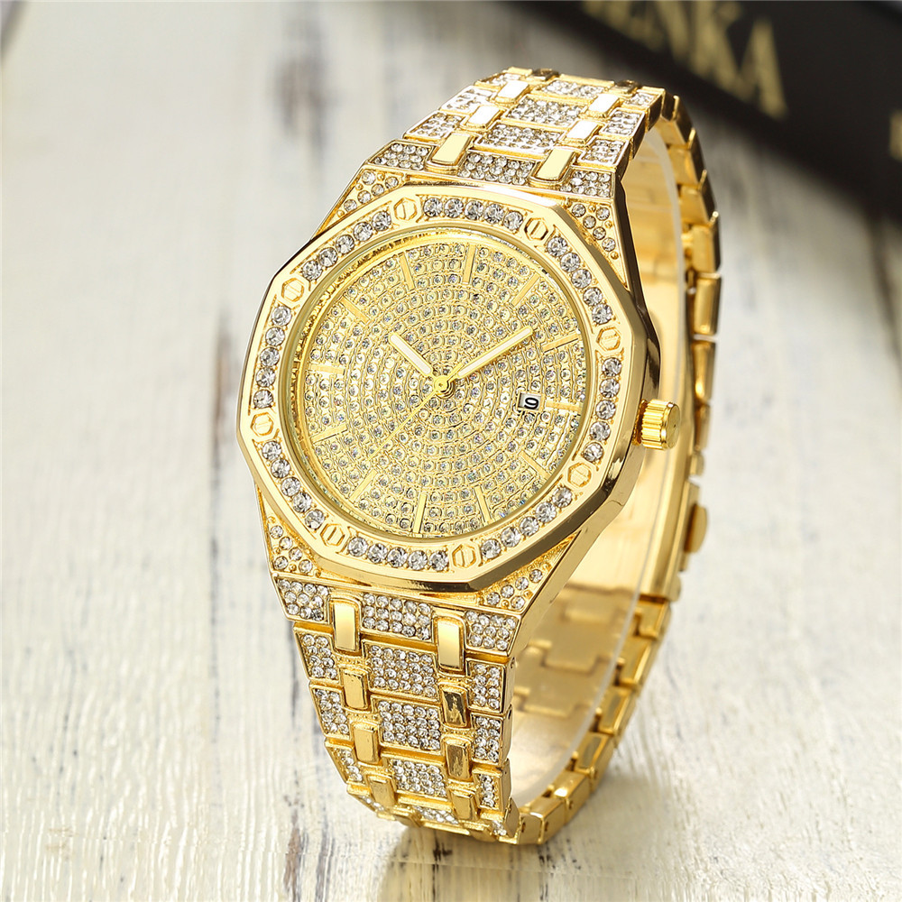 Gran Esfera Llena De Estrellas Calendario De Diamantes Con Correa De Acero Reloj Reloj De Correa De Acero Para Hombre Vendedor Caliente Nihaojewelry Al Por Mayor display picture 4