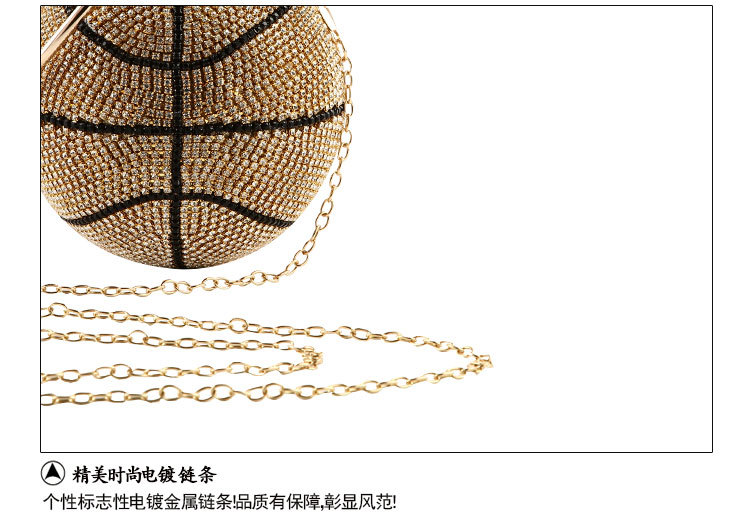 Creative Basketball Dinner Bag Handmade Diamond Evening Bag Spherical Clutch display picture 11