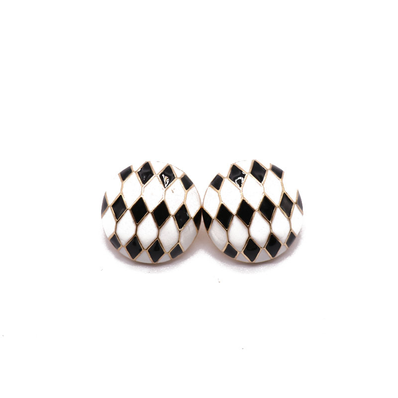 Screw  Black  White Drip Glaze Diamond Block Geometric Earrings display picture 5