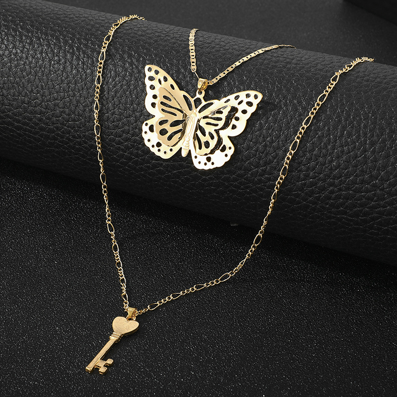 Butterfly Accessories Ladies Simple Butterfly Key Pendant Necklace Door Lock Multi-layer Pendant Sweater Chain Wholesale Nihaojewelry display picture 9