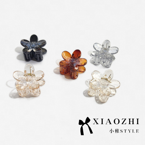 Korean new quality acrylic brown retro plum hair clip for girls, forest system transparent flower small side clip