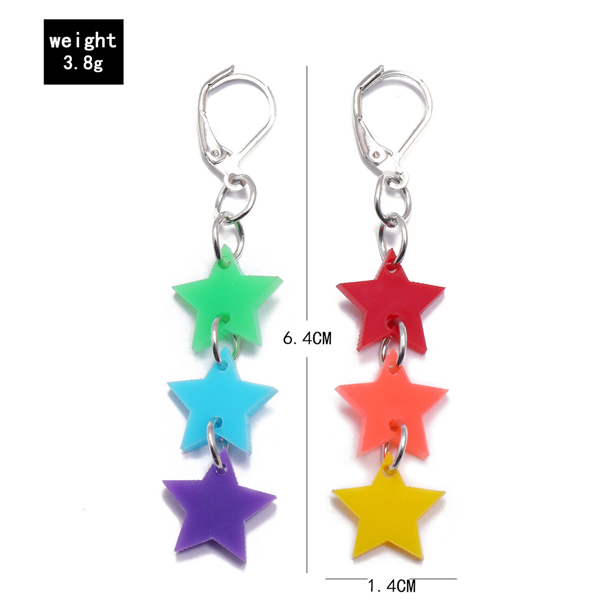 New Style Keychain Hanging Ring Red Orange Yellow Green Blue Purple Acrylic Tassel Star Five-pointed Star Earrings display picture 6