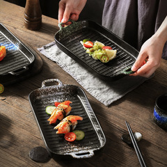 火土燒日式烤盤陶瓷盤子復古簡約烤箱專用雙耳焗飯盤家用烘培餐具