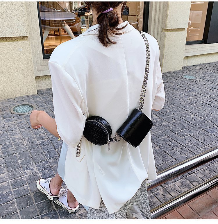 Korean Style Chain Solid Color Stone Pattern Messenger Double Square Round Bag Wholesale Nihaojewelry display picture 9