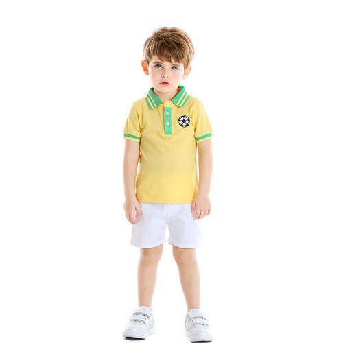 亚马逊男童装 夏款短袖Polo衫t恤短裤两件套 儿童足球运动套装