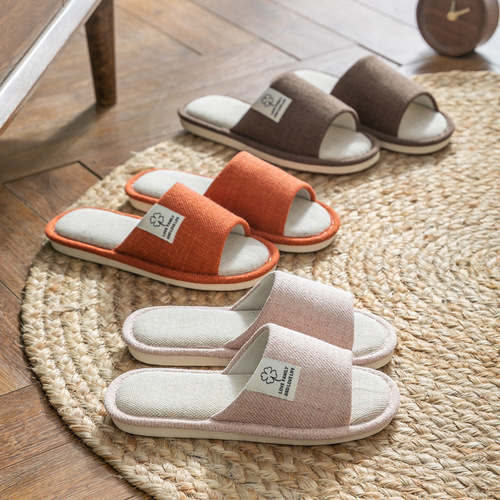 Slip-on sandals for women summer home indoor anti-slip all-season universal for men spring and autumn home linen slippers cotton linen fabric