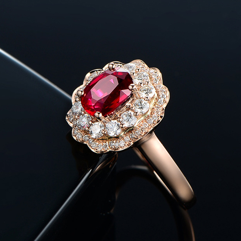 blood ruby flower full diamond open copper ring plated rose gold red crystalpicture4