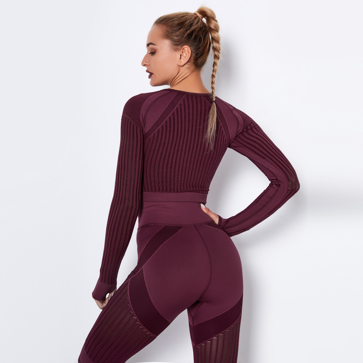 seamless knitted quick-drying breathable hollow fitness long-sleeved top NSLX8999